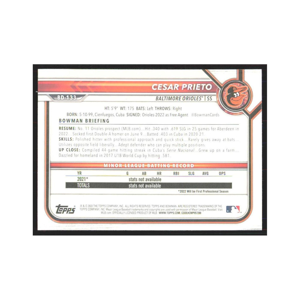 2022 Bowman Draft Cesar Prieto Orioles #BD-133