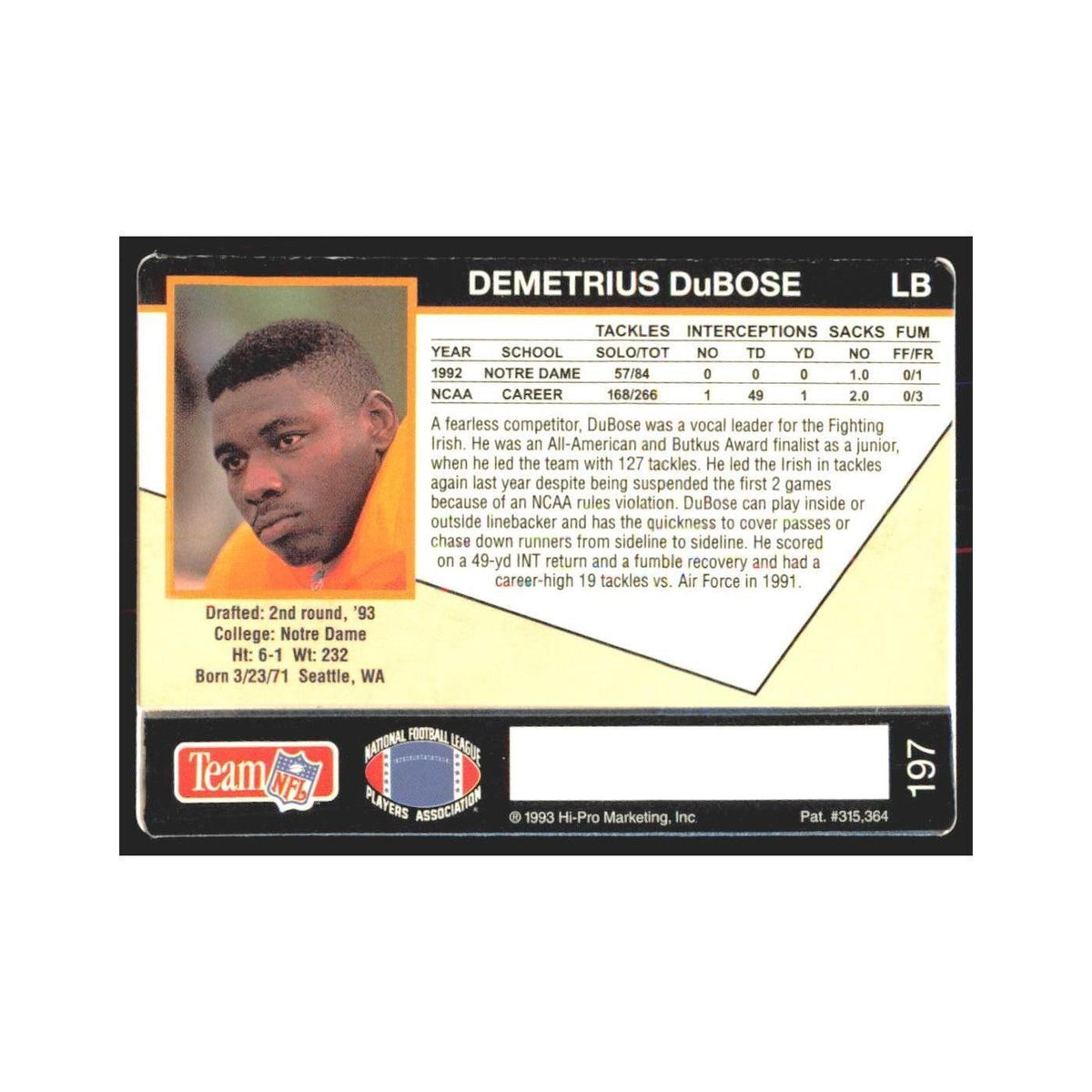 1993 Action Packed Demetrius DuBose Buccaneers #197