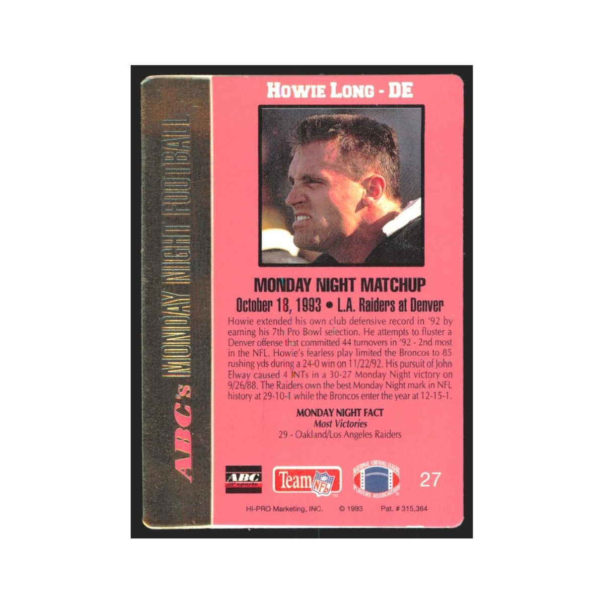 1993 Action Packed Howie Long Los Angeles Raiders #27