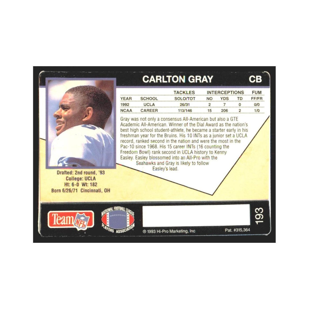 1993 Action Packed Carlton Gray Seahawks #193
