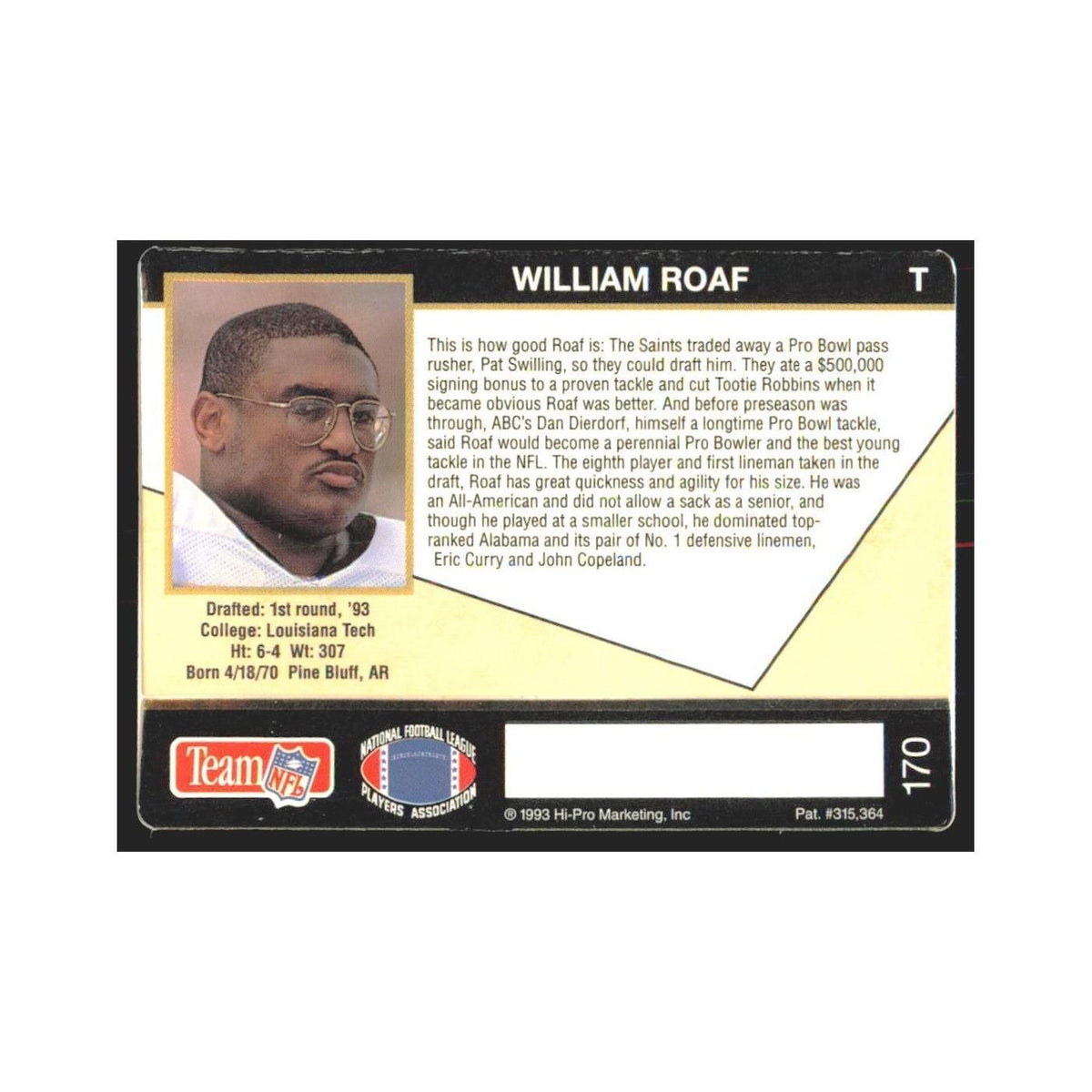 1993 Action Packed William Roaf Saints #170
