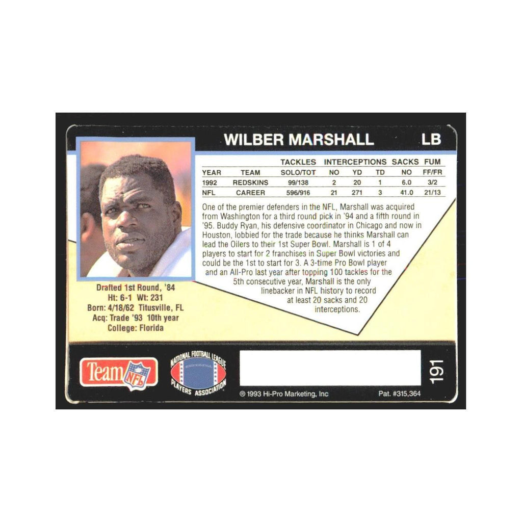 1993 Action Packed Wilber Marshall Houston Oilers #191