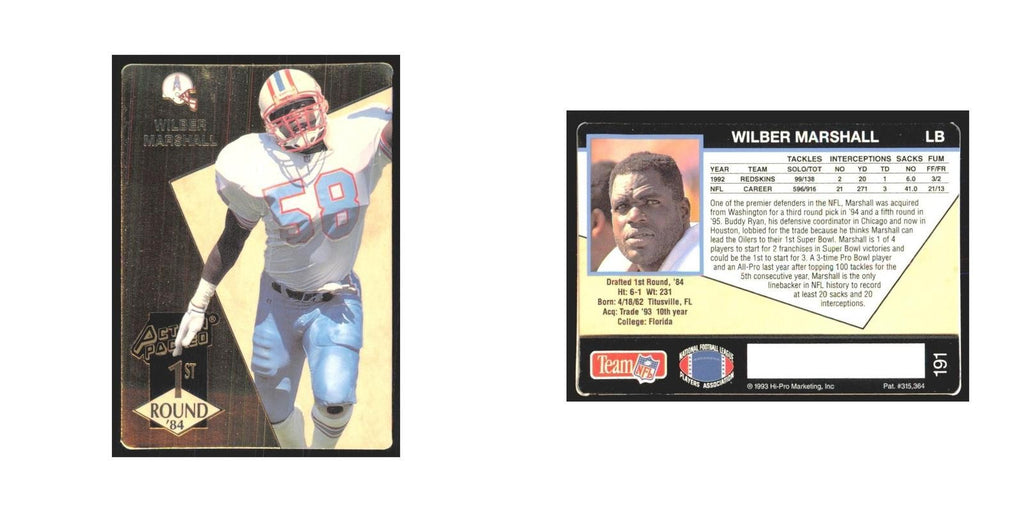 1993 Action Packed Wilber Marshall Houston Oilers #191