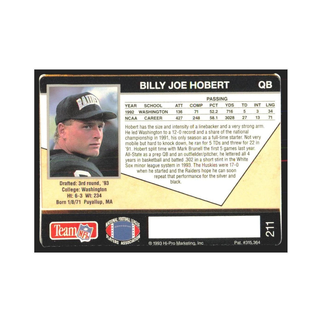 1993 Action Packed Billy Joe Hobert Los Angeles Raiders #211