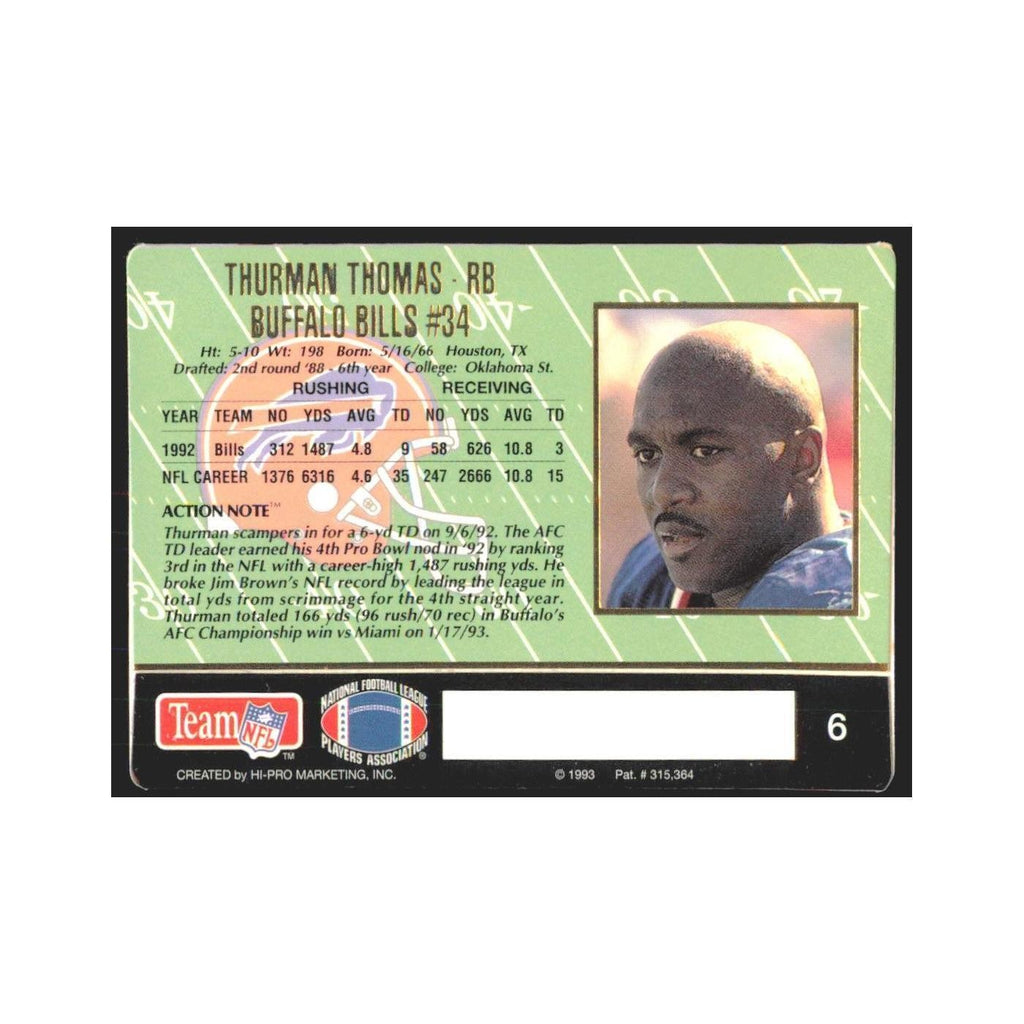 1993 Action Packed Thurman Thomas Bills #6