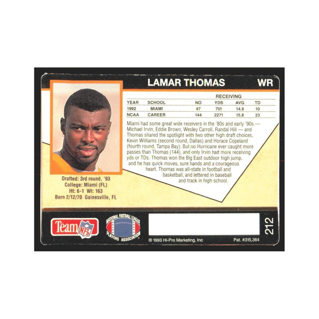 1993 Action Packed Lamar Thomas Buccaneers #212