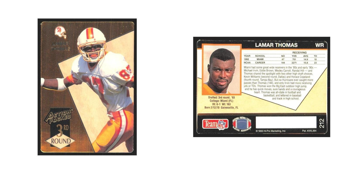 1993 Action Packed Lamar Thomas Buccaneers #212