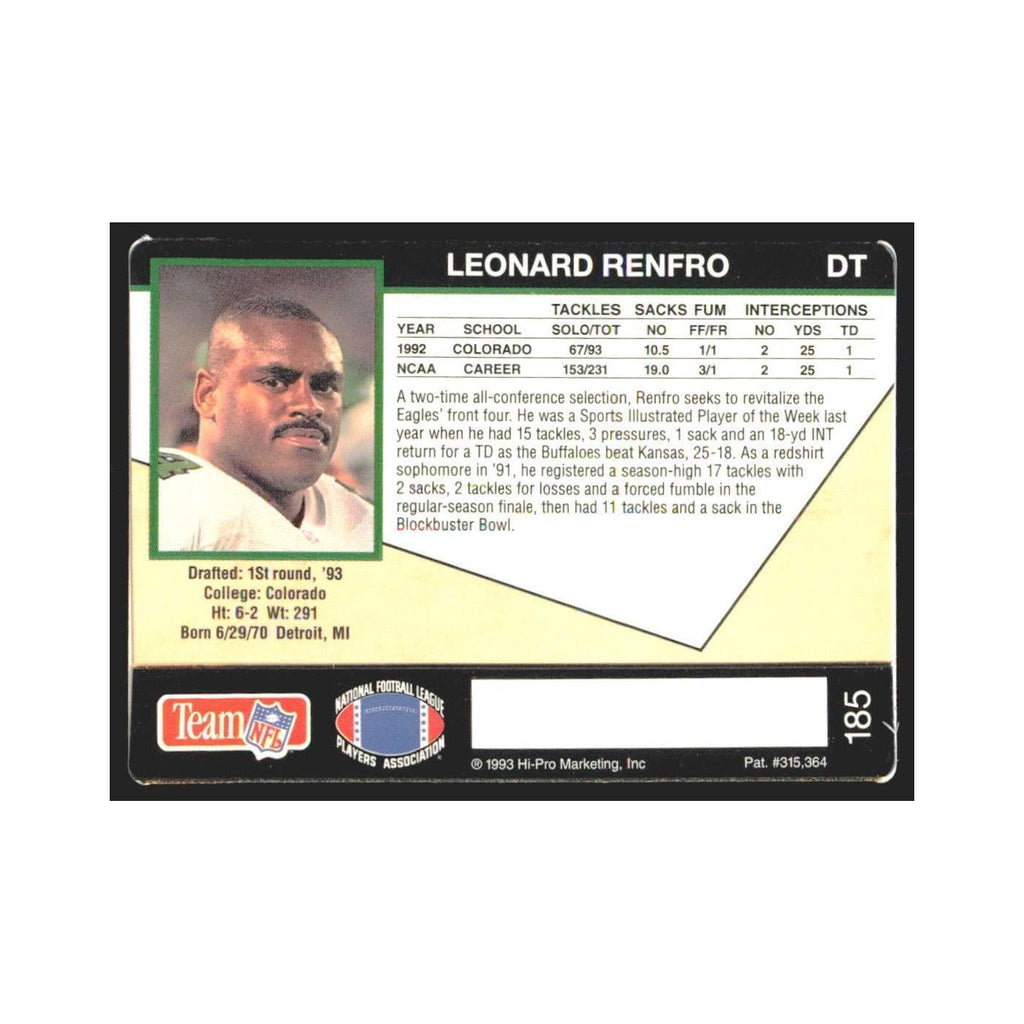1993 Action Packed Leonard Renfro Eagles #185