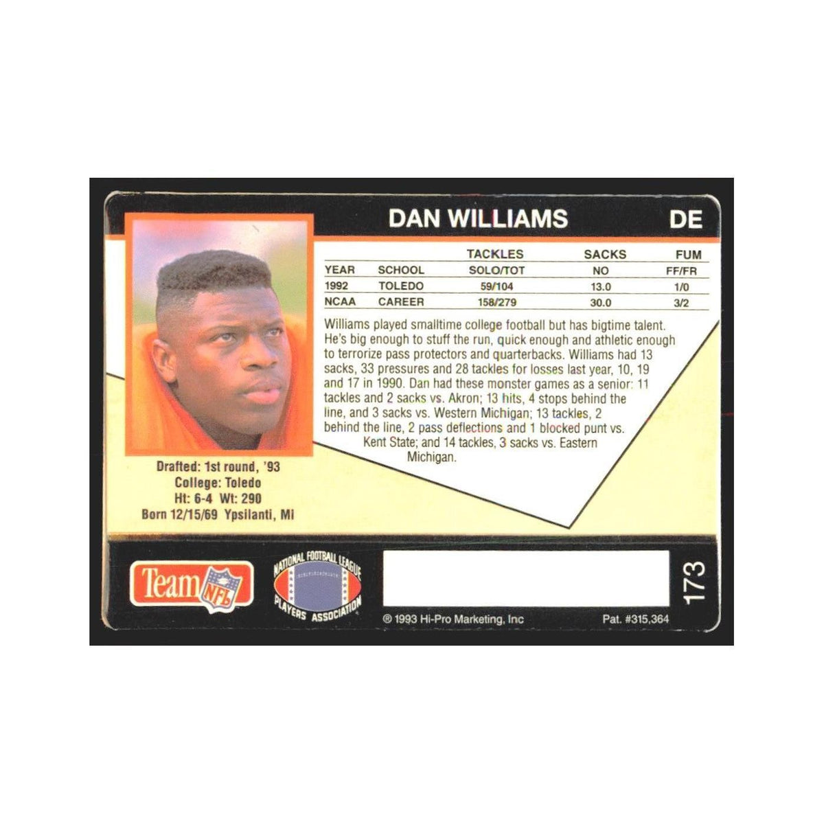 1993 Action Packed Dan Williams Broncos #173
