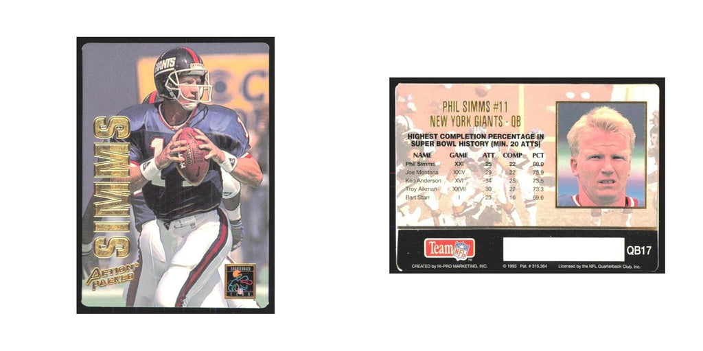 1993 Action Packed Phil Simms Giants #QB17