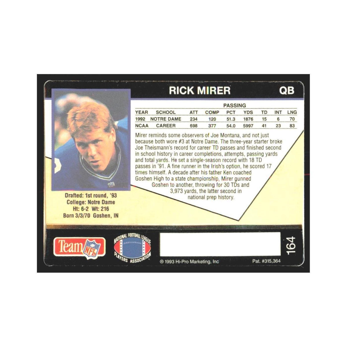 1993 Action Packed Rick Mirer Seahawks #164