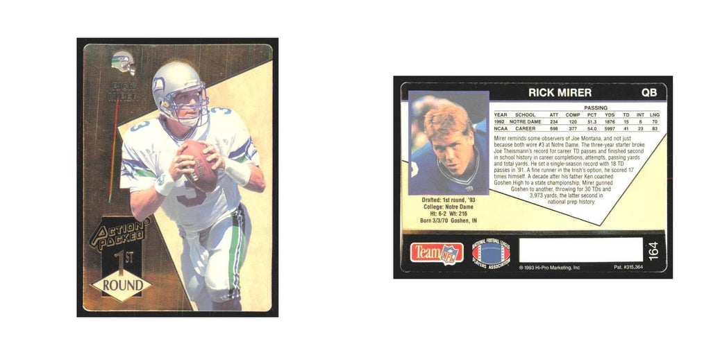 1993 Action Packed Rick Mirer Seahawks #164
