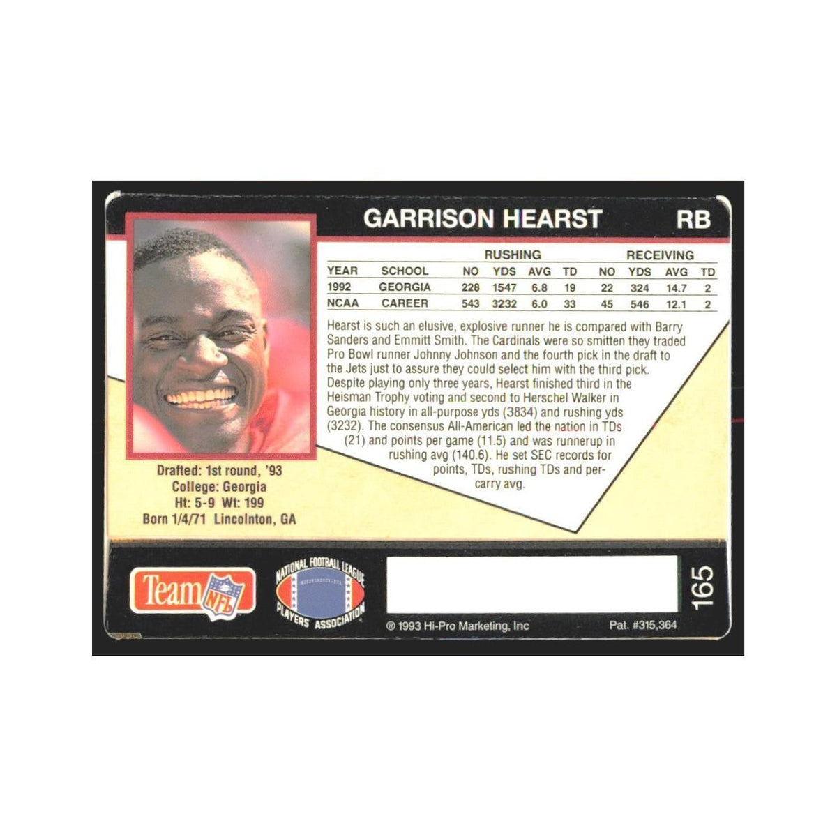 1993 Action Packed Garrison Hearst Phoenix Cardinals #165