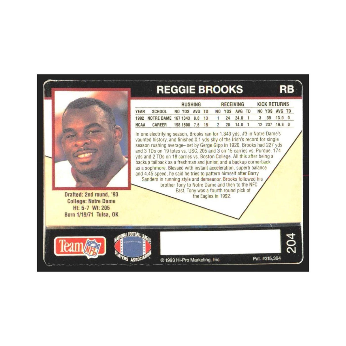 1993 Action Packed Reggie Brooks Redskins #204