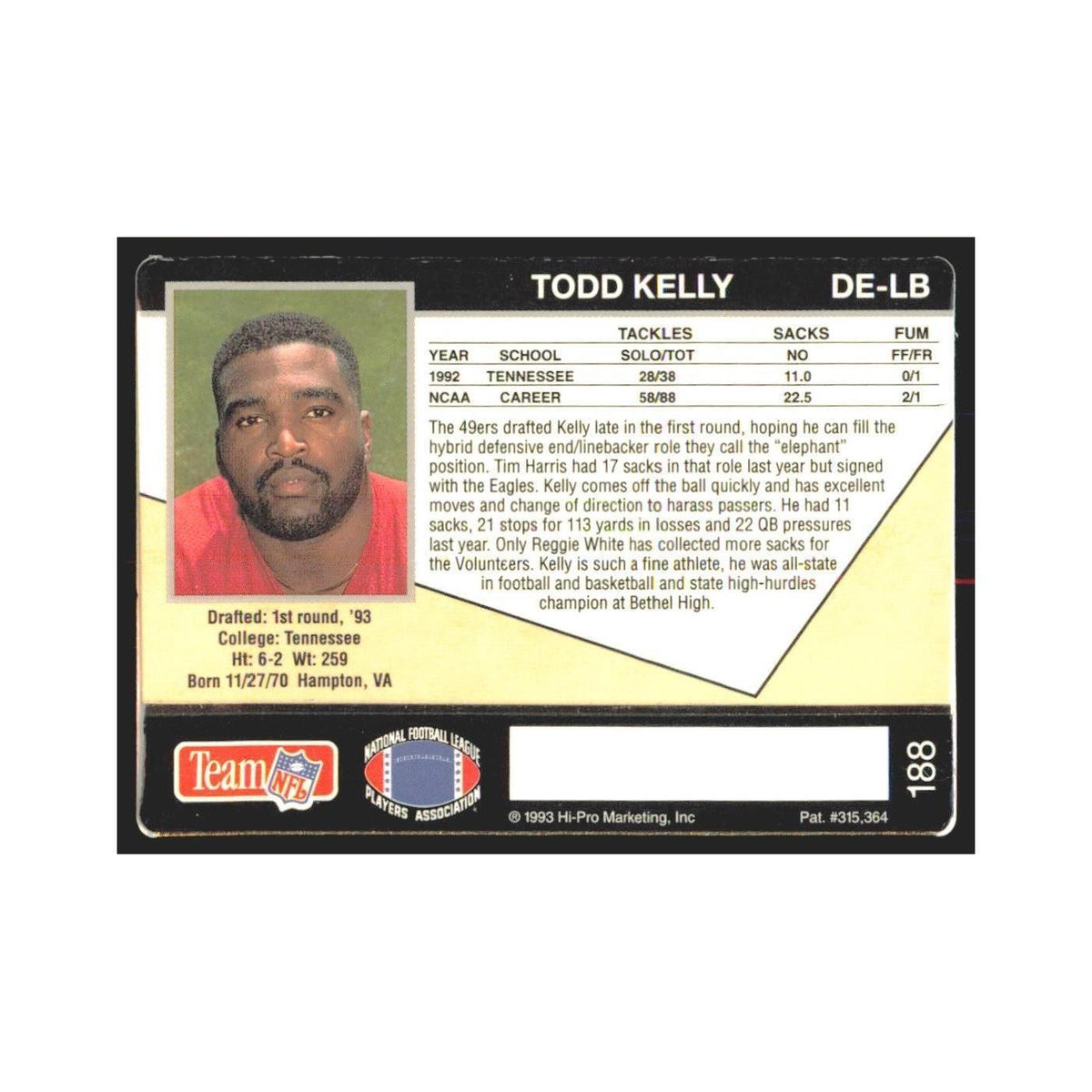1993 Action Packed Todd Kelly 49ers #188