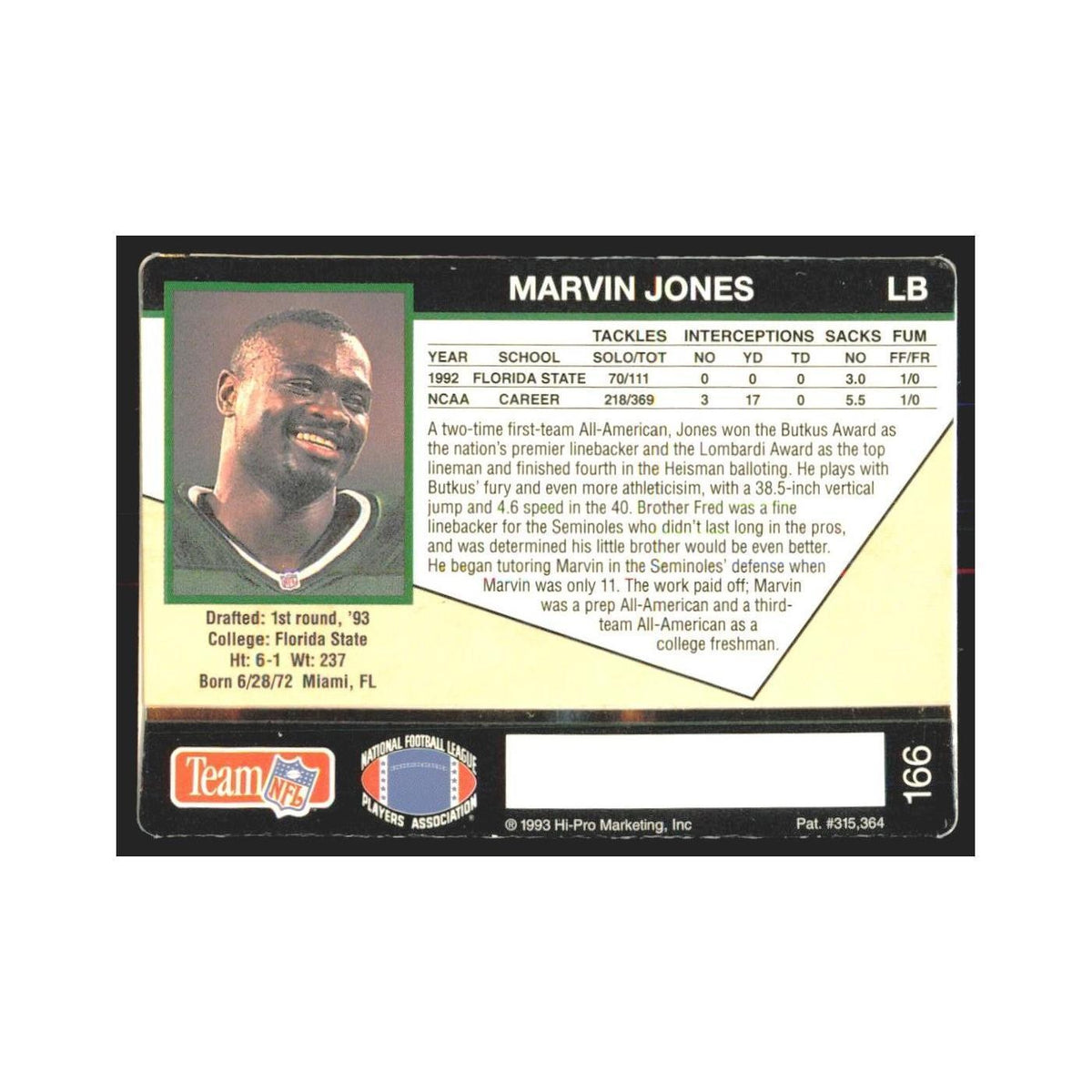 1993 Action Packed Marvin Jones Jets #166