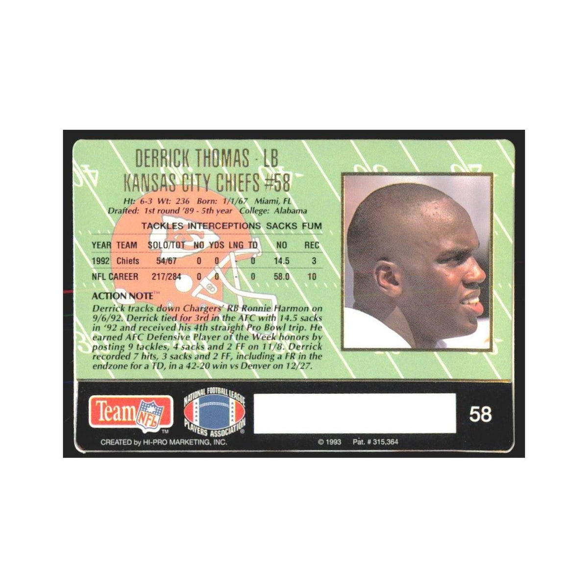 1993 Action Packed Derrick Thomas Chiefs #58
