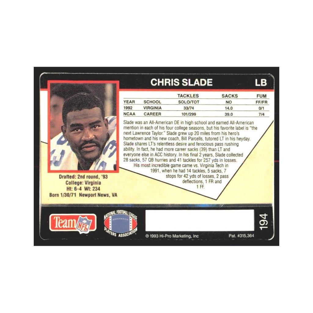 1993 Action Packed Chris Slade Patriots #194