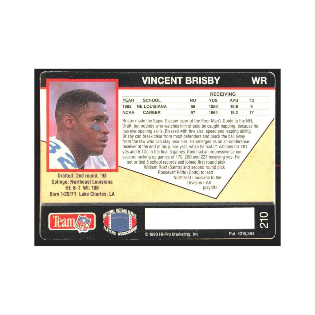 1993 Action Packed Vincent Brisby Patriots #210
