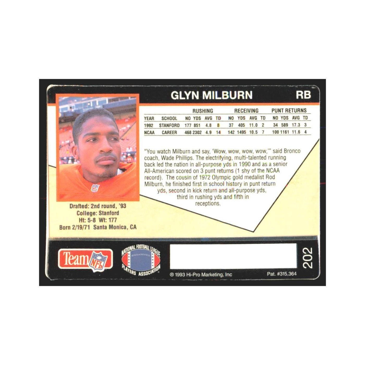 1993 Action Packed Glyn Milburn Broncos #202