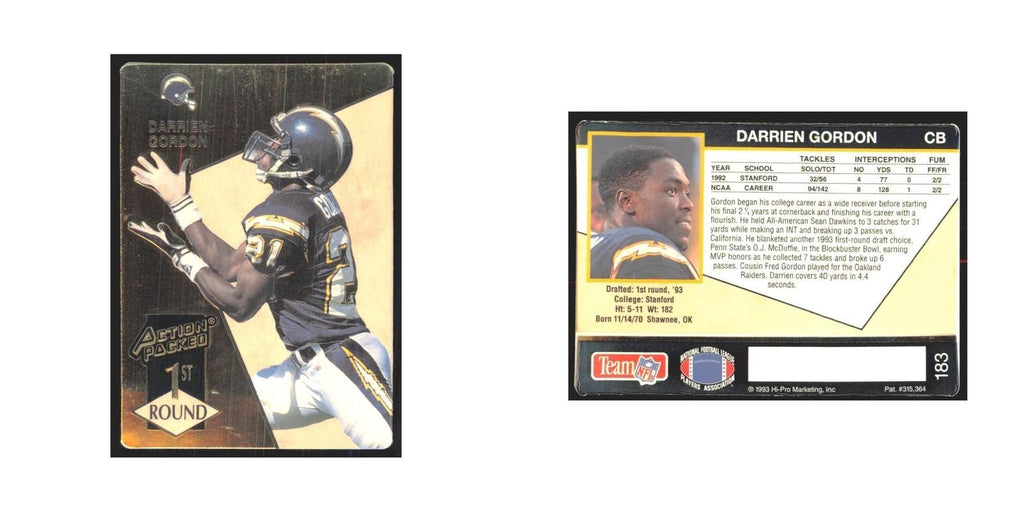 1993 Action Packed Darrien Gordon San Diego Chargers #183