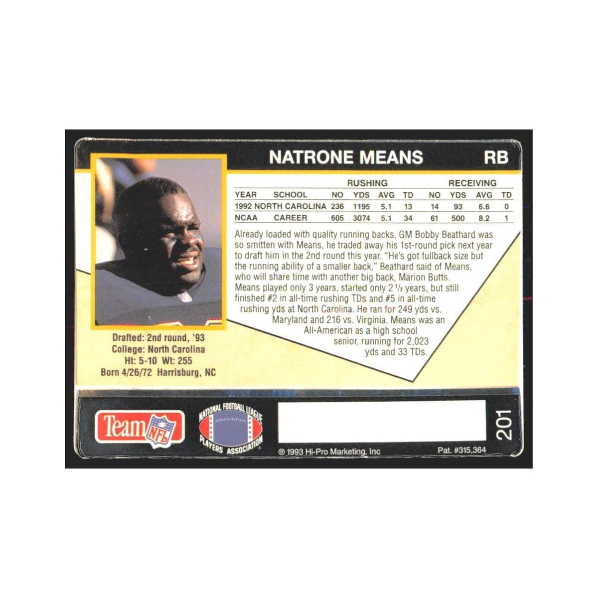1993 Action Packed Natrone Means San Diego Chargers #201
