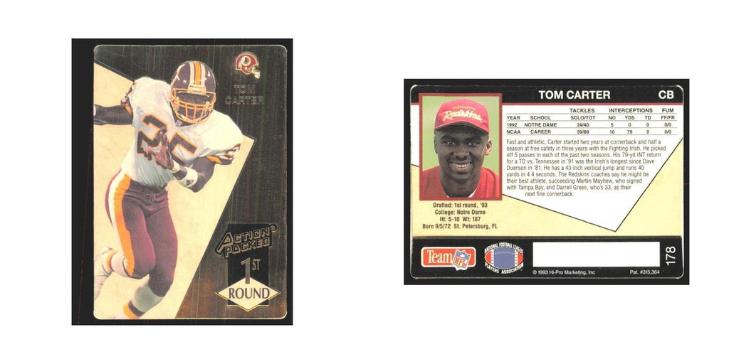 1993 Action Packed Tom Carter Redskins #178