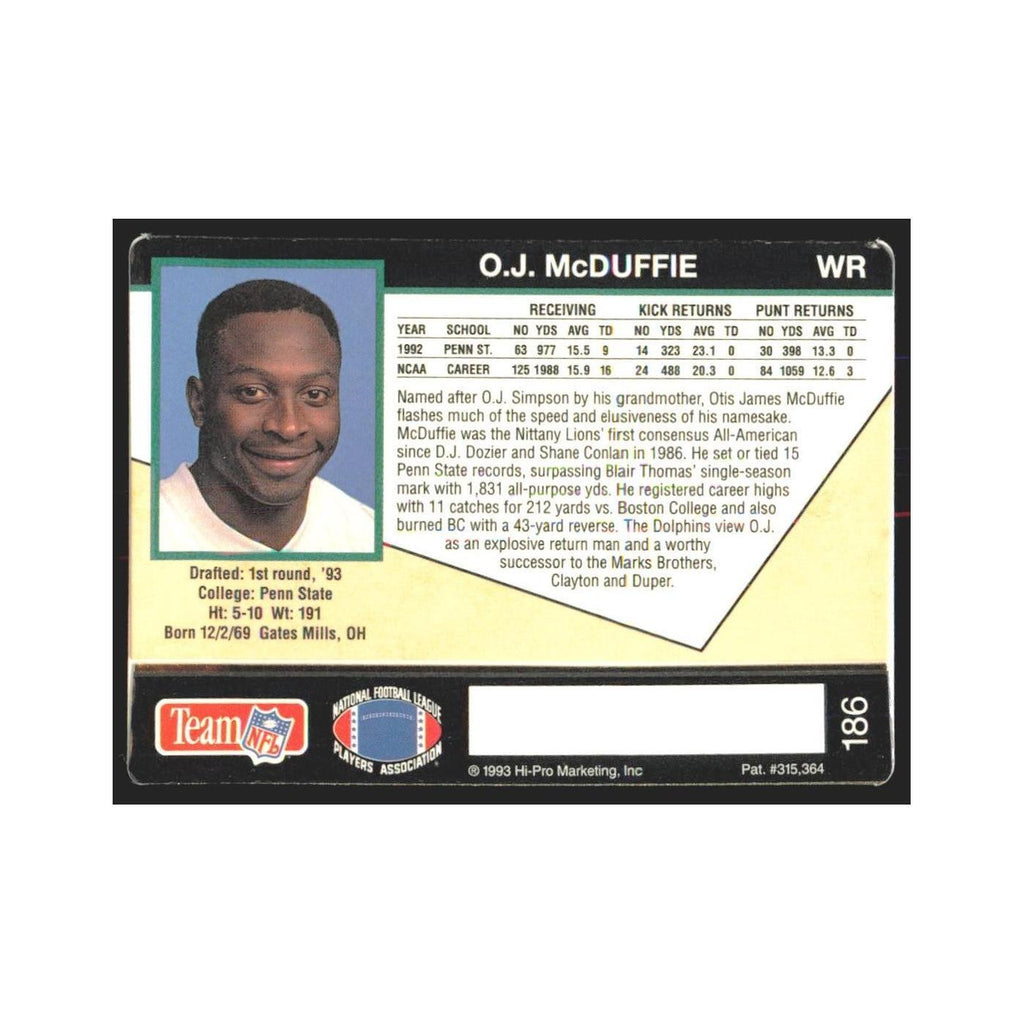 1993 Action Packed O.J. McDuffie Dolphins #186