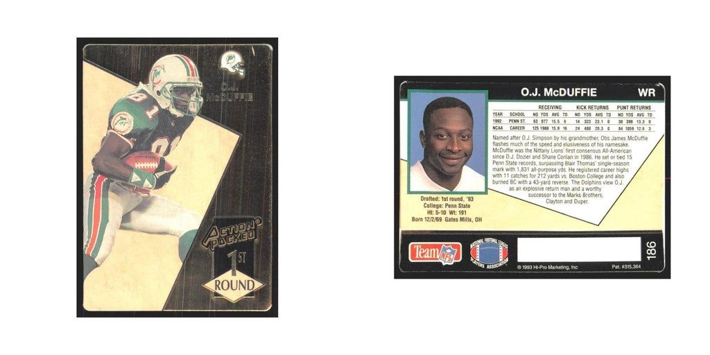 1993 Action Packed O.J. McDuffie Dolphins #186
