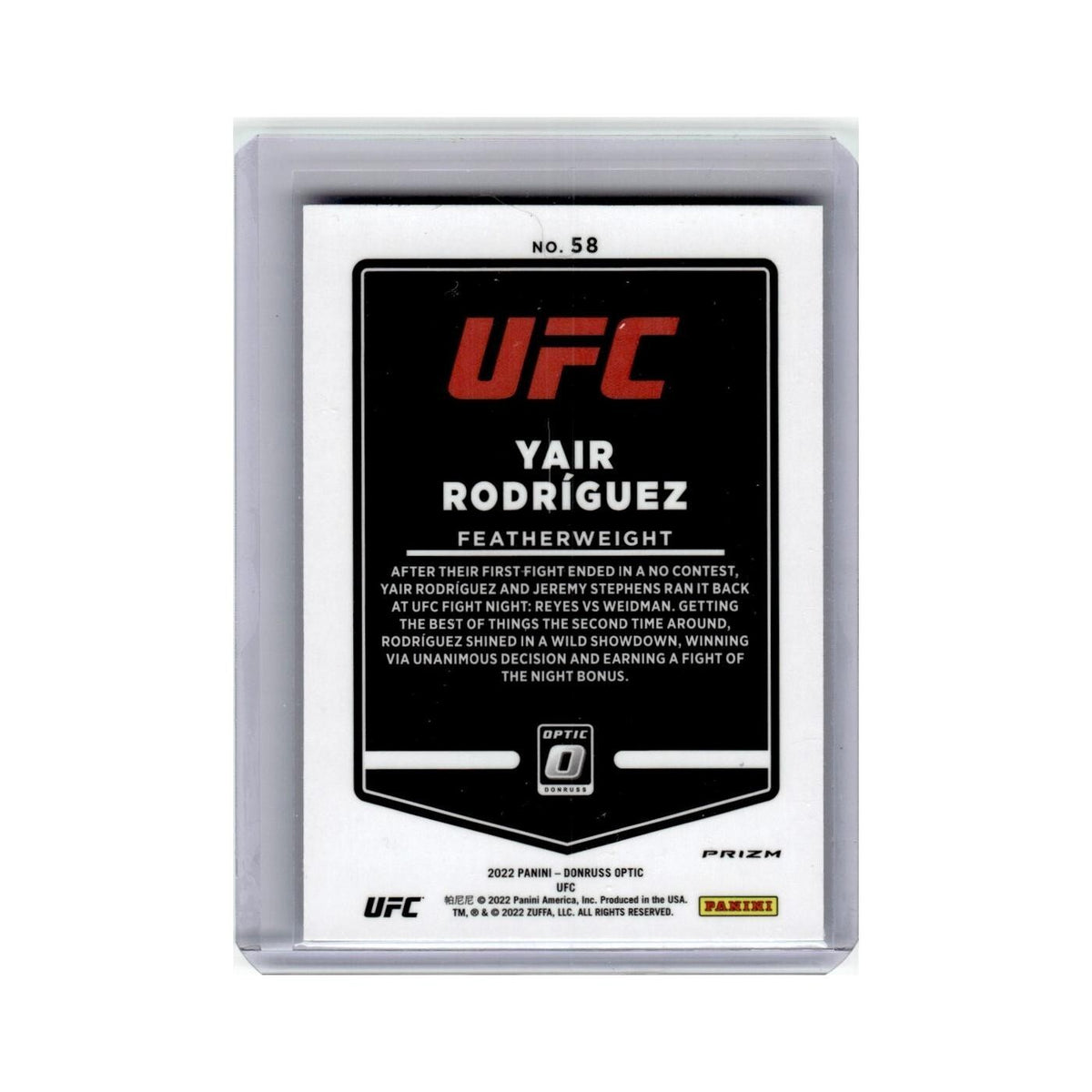 Yair Rodriguez 2022 Donruss Optic UFC Blue Velocity #58 Baseball Card NM