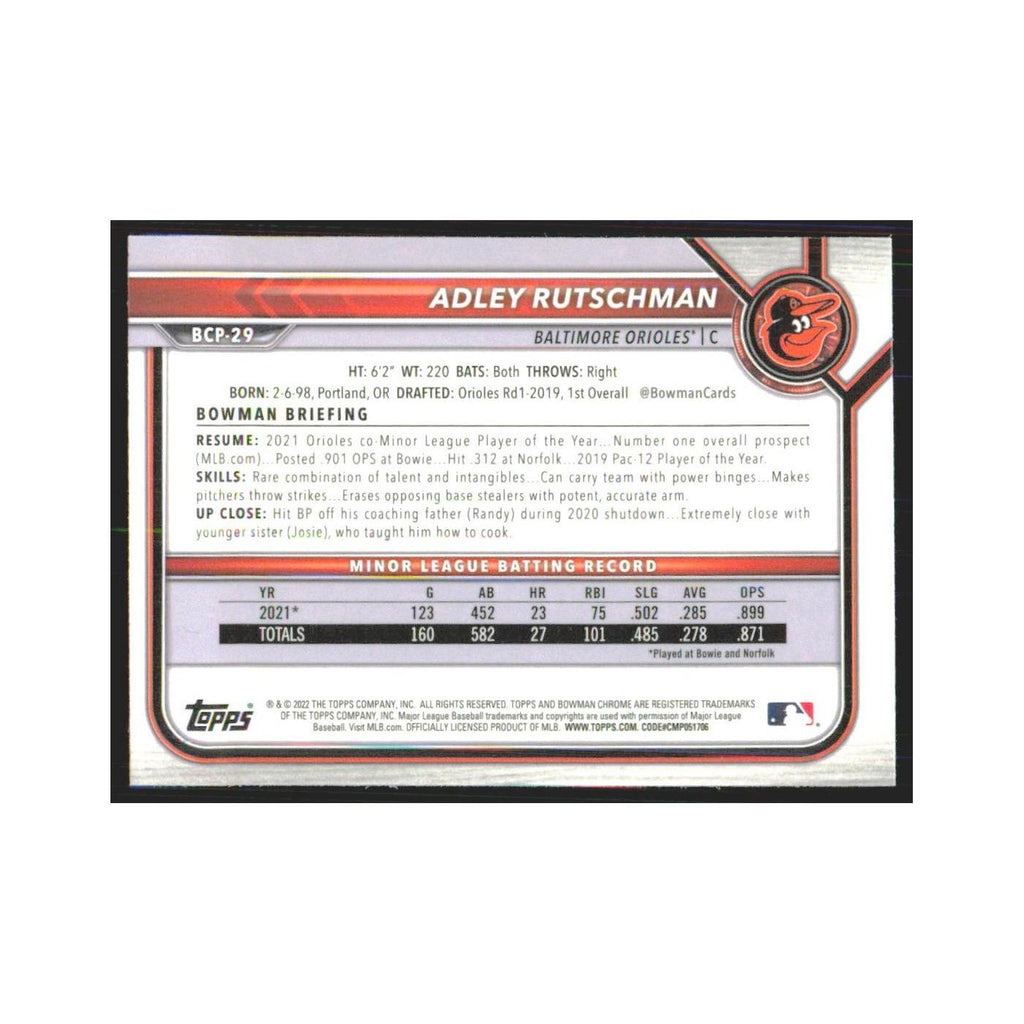 2022 Bowman Chrome Adley Rutschman Orioles #BCP-29