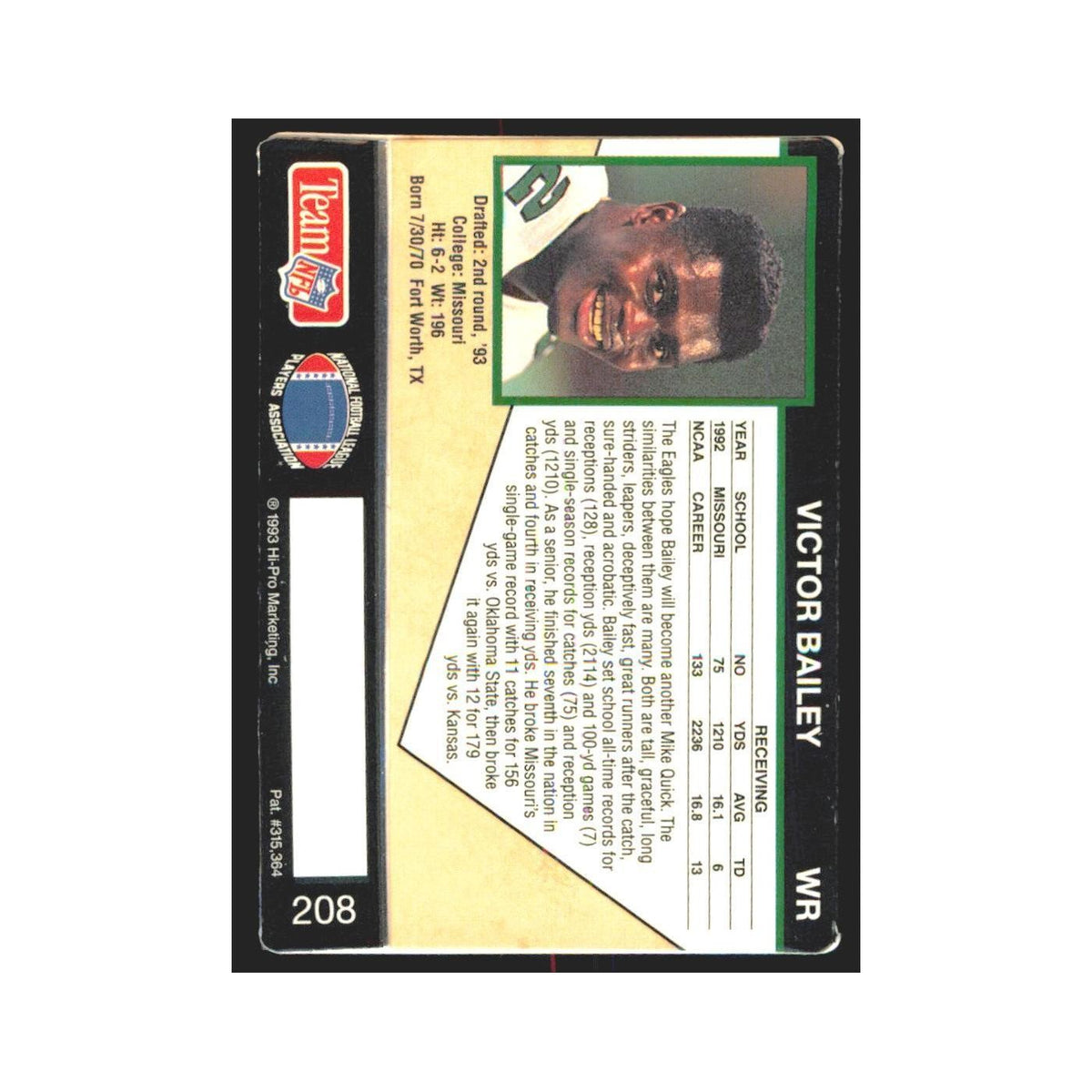1993 Action Packed Victor Bailey Eagles #208