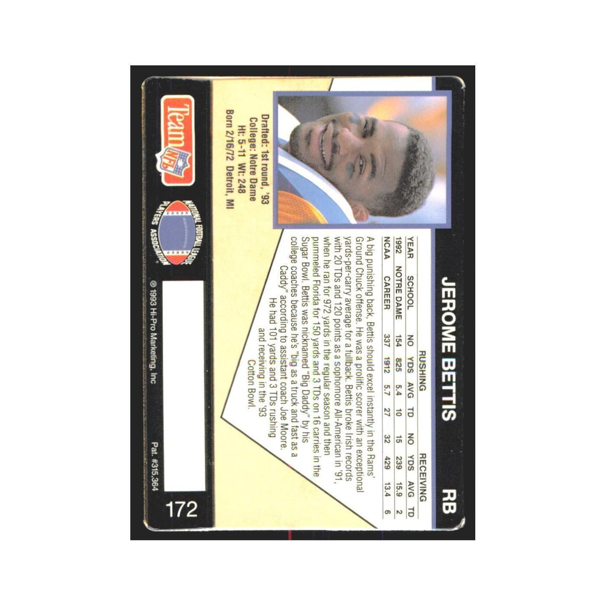1993 Action Packed Jerome Bettis Rams #172
