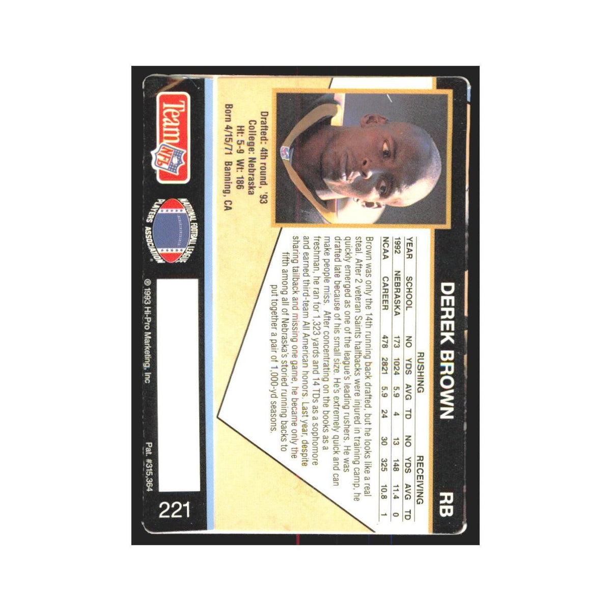 1993 Action Packed Derek Brown Saints #221