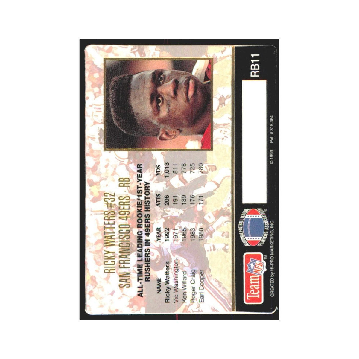1993 Action Packed Ricky Watters 49ers #RB11