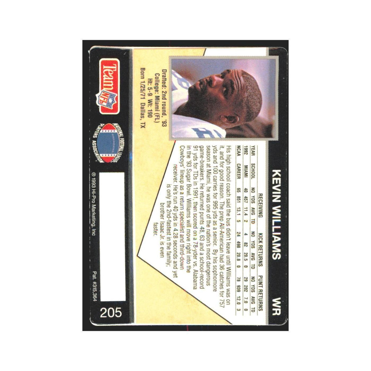 1993 Action Packed Kevin Williams Cowboys #205