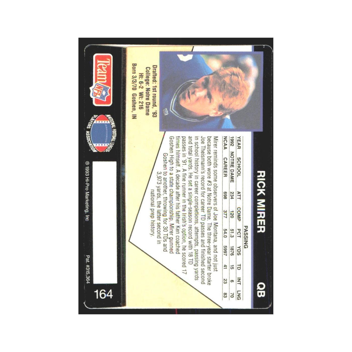 1993 Action Packed Rick Mirer Seahawks #164