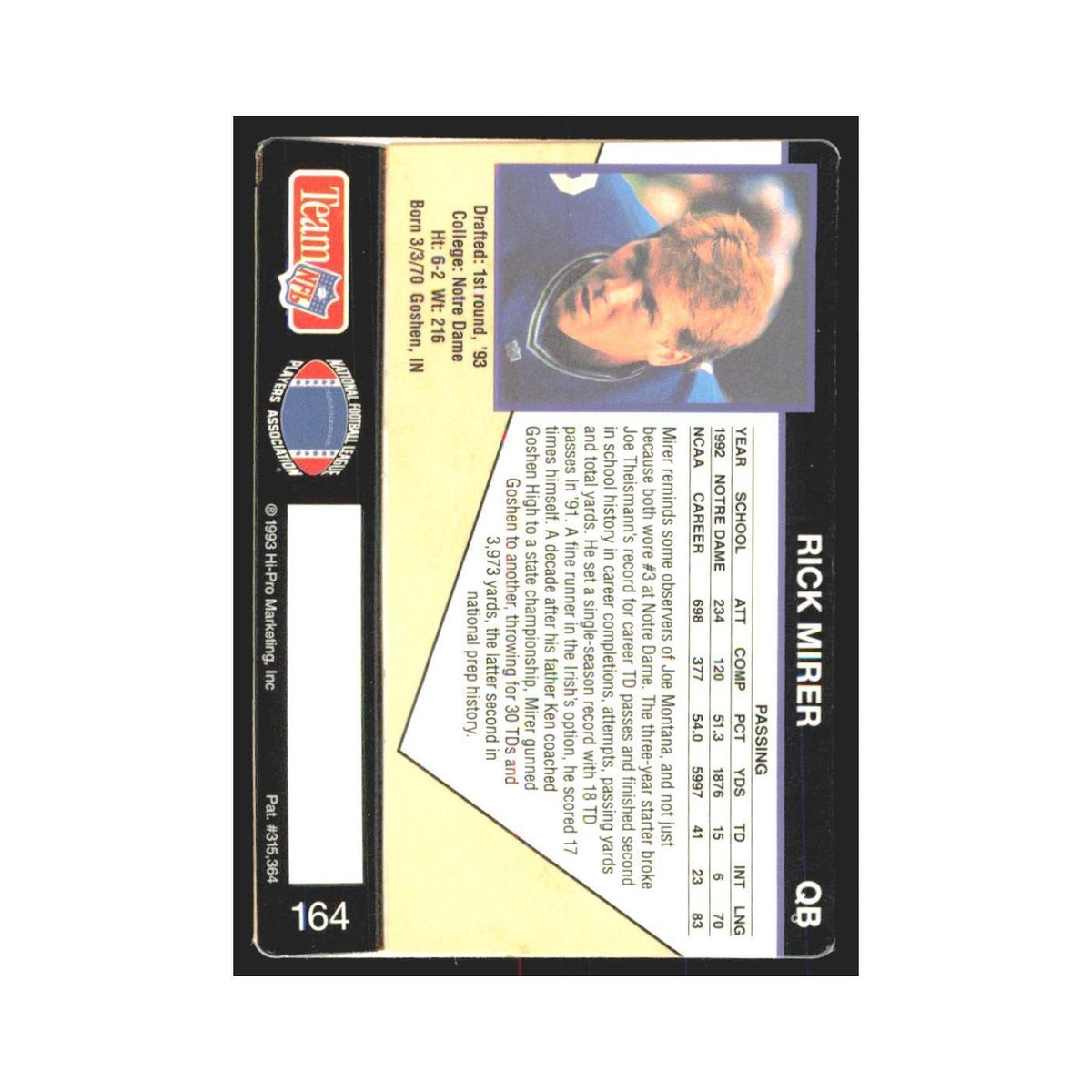 1993 Action Packed Rick Mirer Seahawks #164