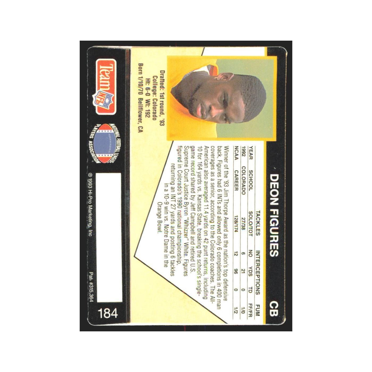 1993 Action Packed Deon Figures Steelers #184
