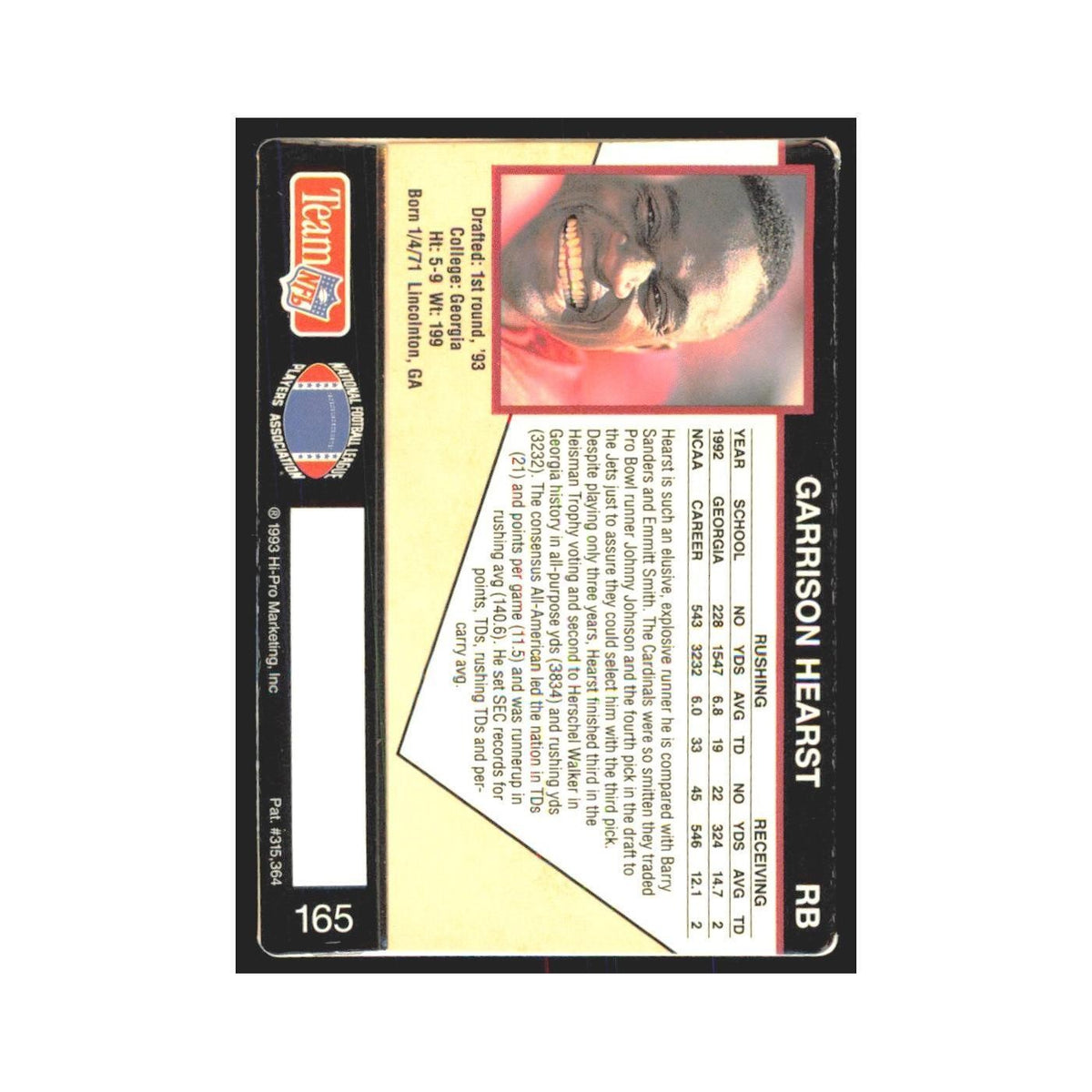 1993 Action Packed Garrison Hearst Phoenix Cardinals #165