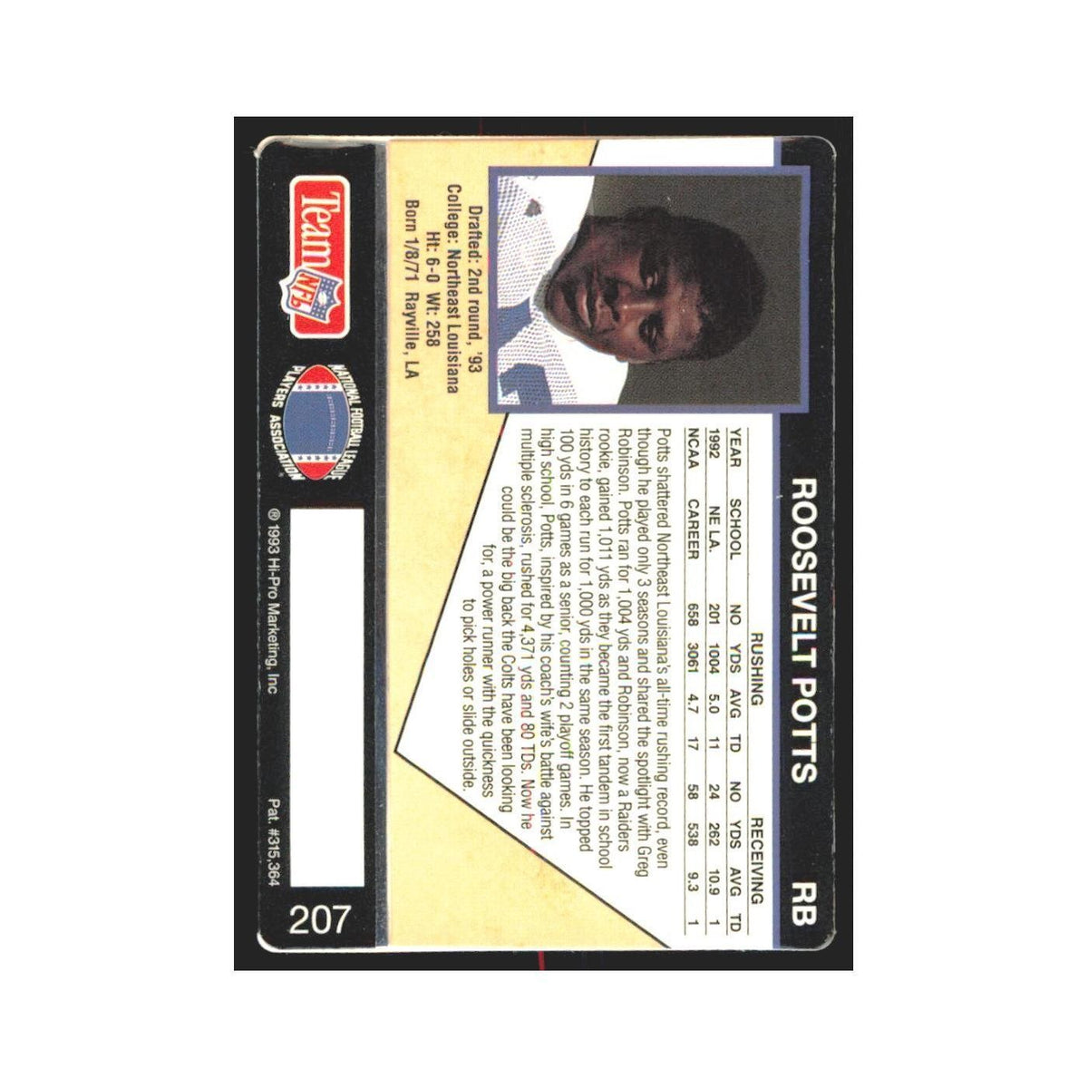 1993 Action Packed Roosevelt Potts Colts #207