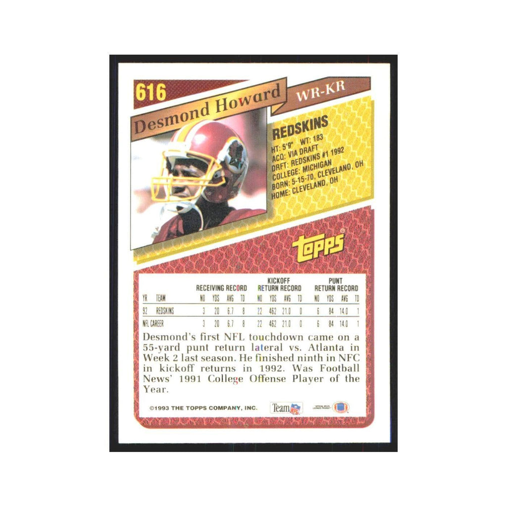 1993 Topps Desmond Howard Redskins #616