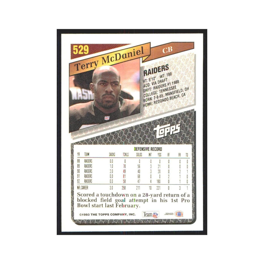 1993 Topps Terry McDaniel Los Angeles Raiders #529