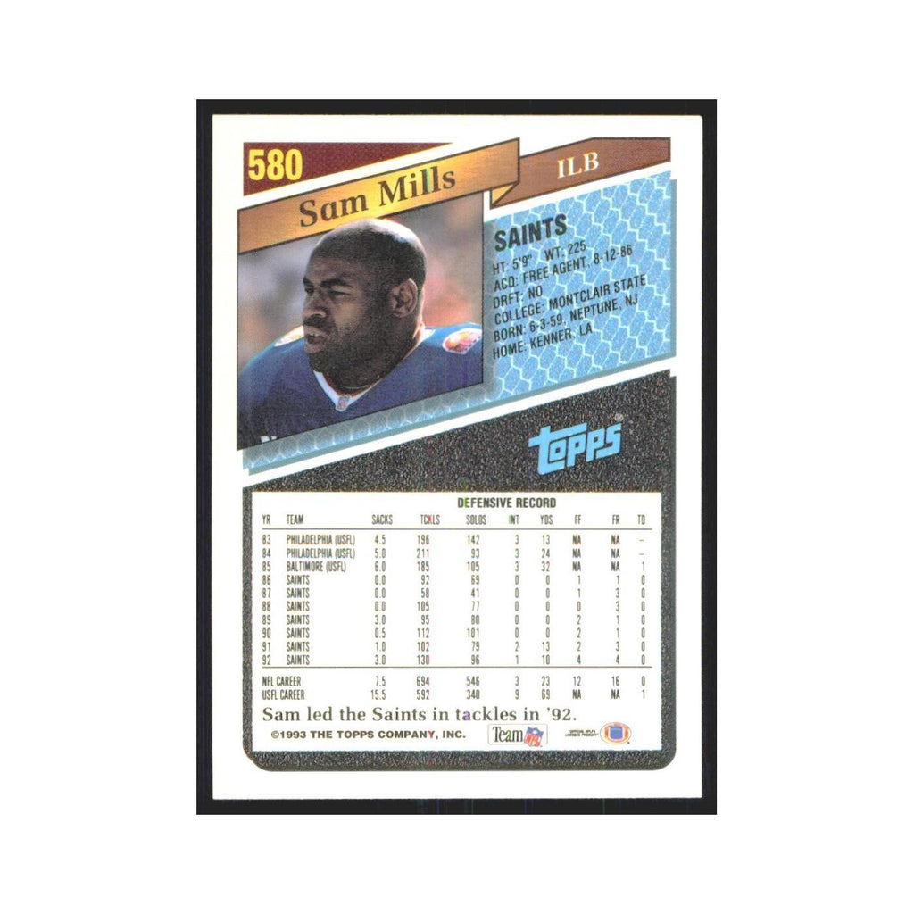 1993 Topps Sam Mills Saints #580