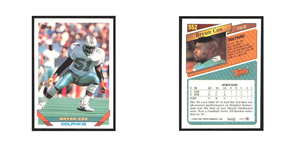 1993 Topps Bryan Cox Dolphins #552