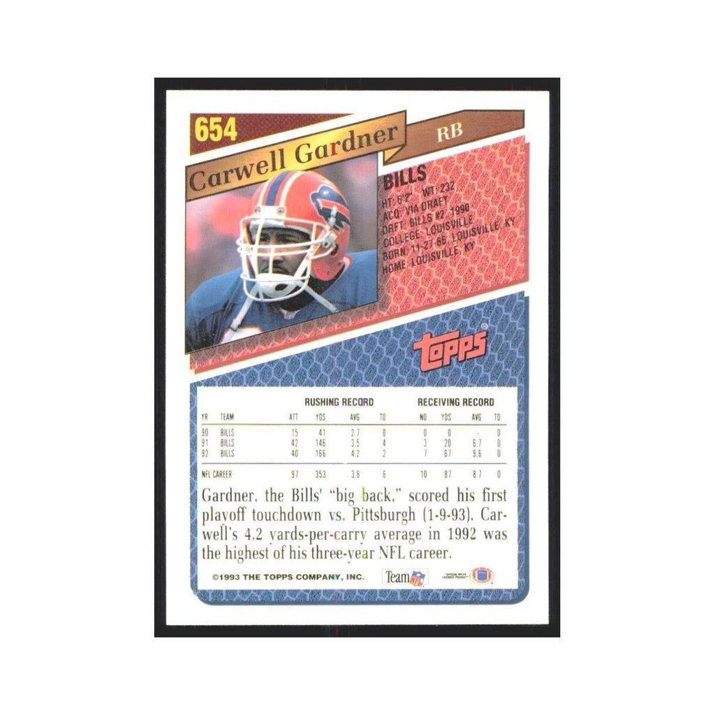 1993 Topps Carwell Gardner Bills #654