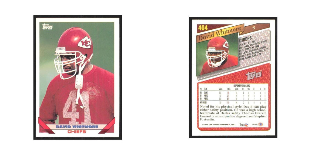 1993 Topps David Whitmore Chiefs #404