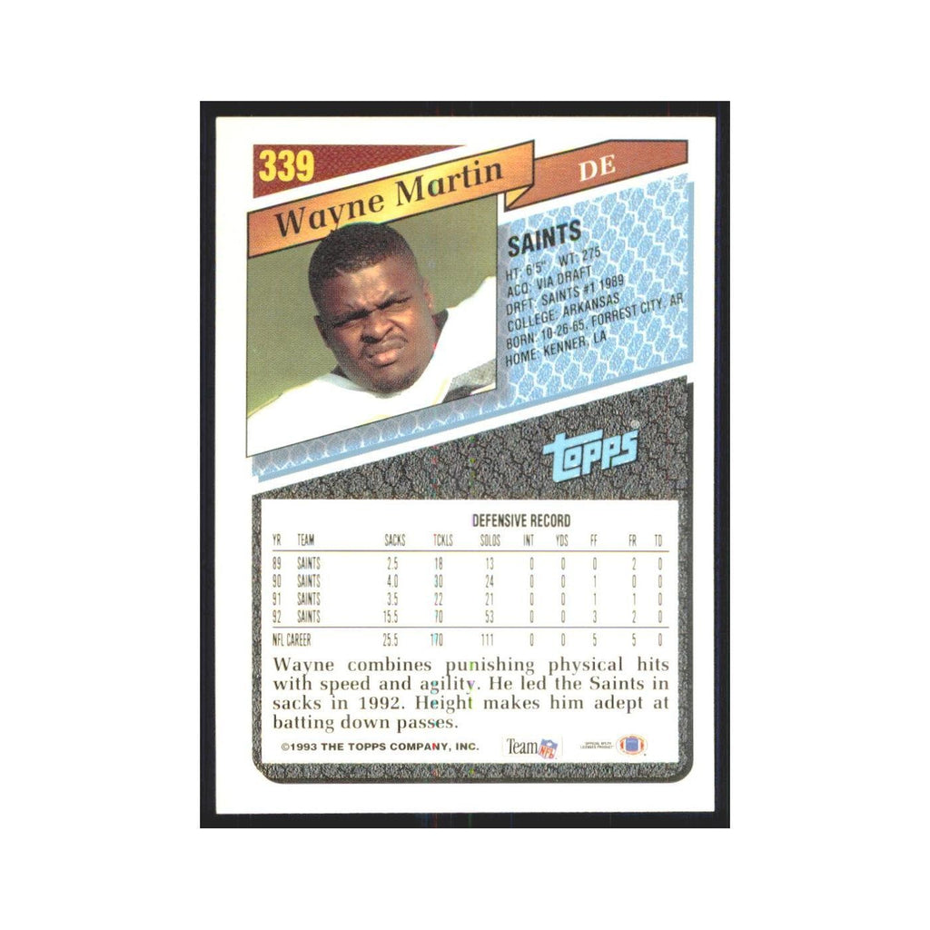 1993 Topps Wayne Martin Saints #339