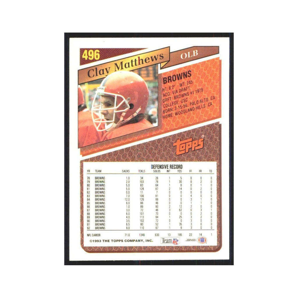 1993 Topps Clay Matthews Browns #496