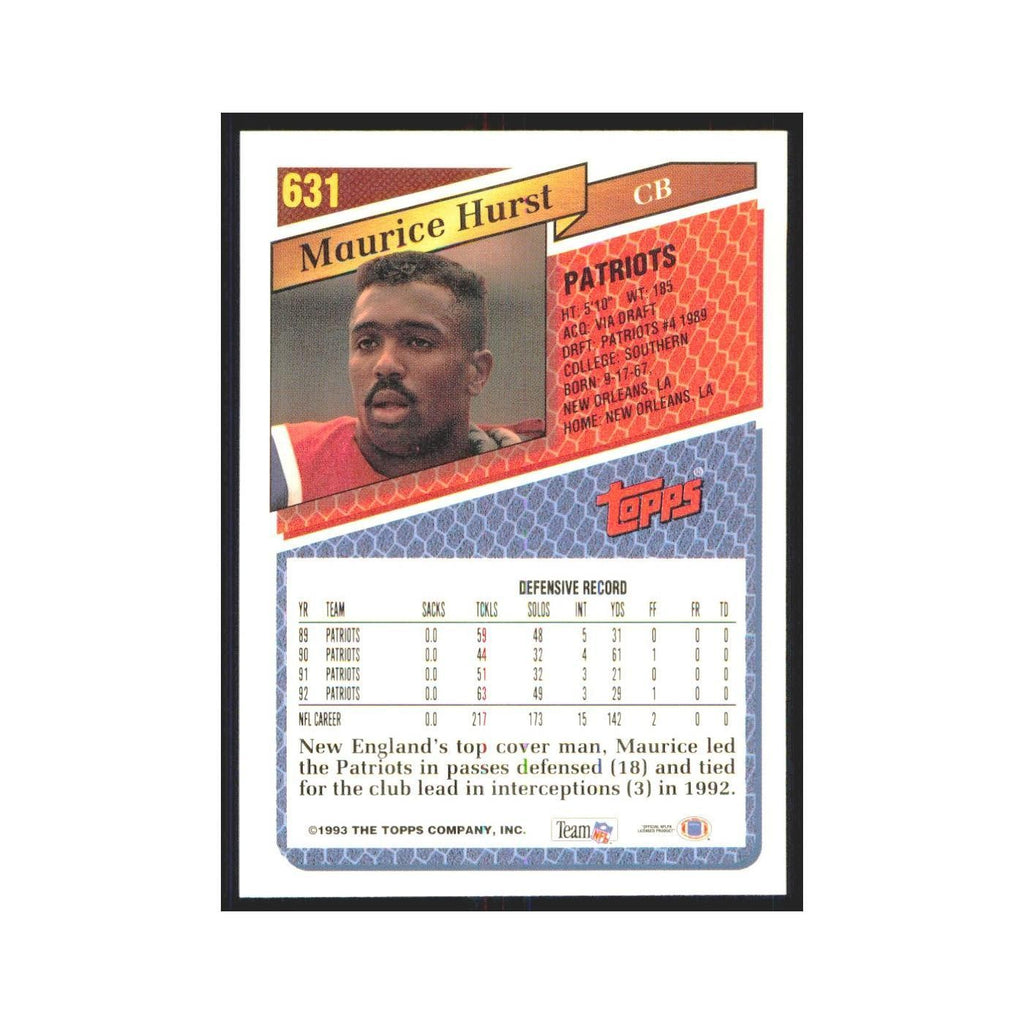 1993 Topps Maurice Hurst Patriots #631